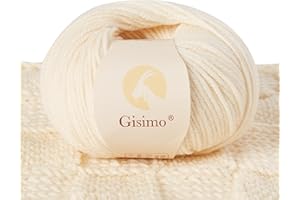 GISIMO 100% Merino Wool Yarn, 6-Ply Luxurious and Soft Yarn for Hand Knitting & Crocheting, 1.76 OZ/50g, 127 yds/116 Meters (Ivory, 1 Ball)