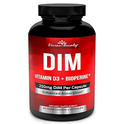 DIM додаток 250mg со витамин Д3 Плус Биоперин - Дииндолилметан Менопауза и поддршка на естроген, Поддршка за рамнотежа на хормони за жени и мажи - 90 капачиња од вегетарија