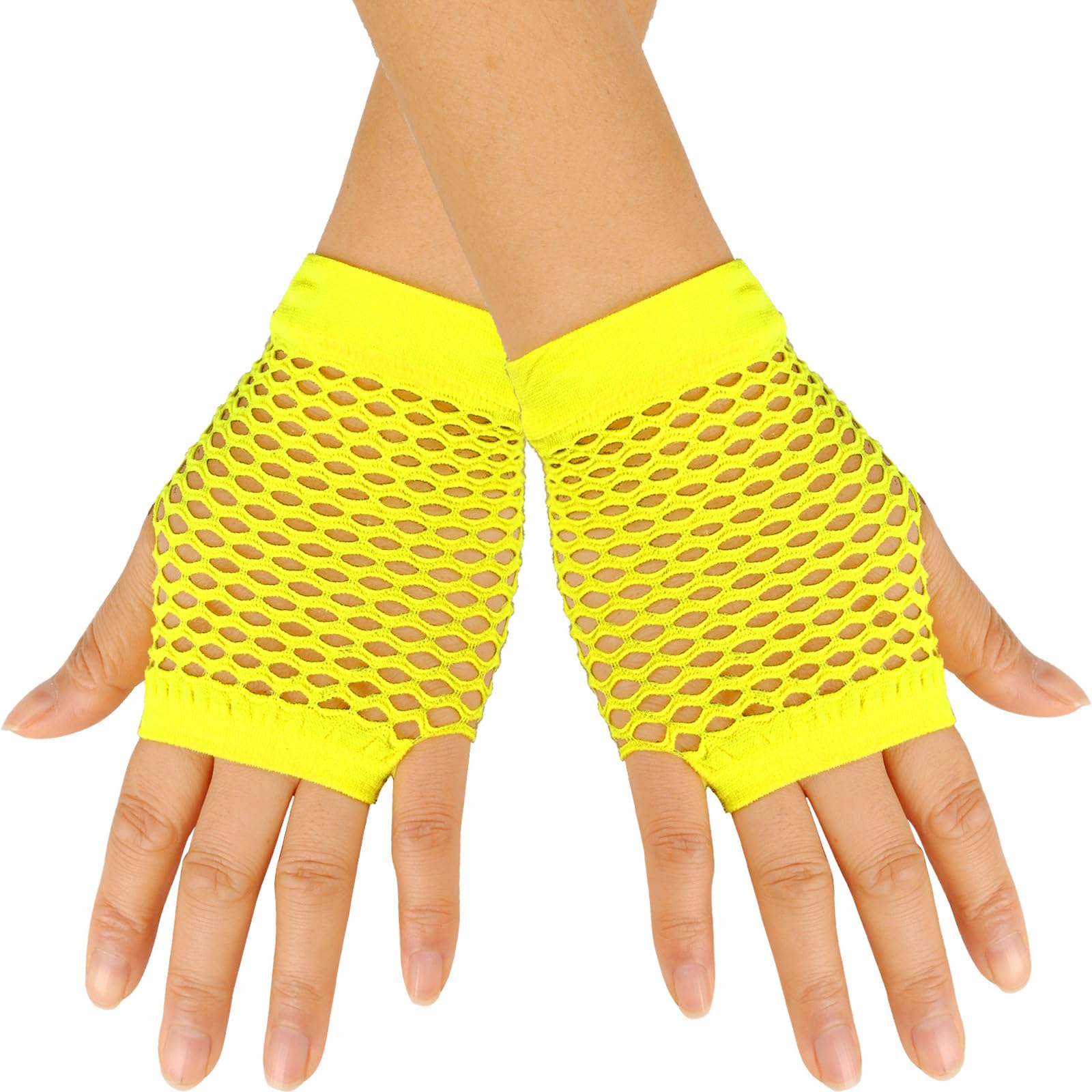 YeeHeen Short Fishnet Gloves for Women Punk Fingerless Mesh Glove Yellow