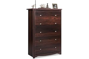 WLIVE Wood Dresser with 5 Drawers, Rustic Brown Wooden Storage Cabinet for Bedroom, Modern Organizer Drawers and Closet Dresser for Hallway, Closet, Measuring 15.75" W*31.50" D*45.35" H