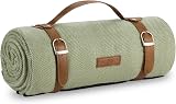 VonShef Picnic Blanket Green Herringbone 180x147cm Waterproof Backing