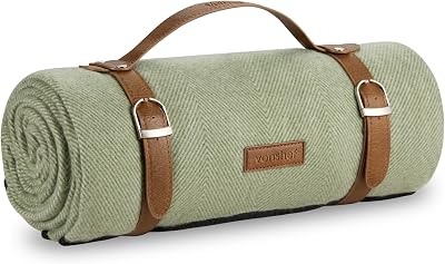 VonShef Picnic Blanket Green Herringbone 180x147cm Waterproof Backing