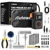 AUTOWN Flat Tire Repair Kit with Air Compressor, Professional Tire Plug Kit | 120PSI Portable Air Pump with Auto-Stop &amp; LED, Heavy Duty Emergency Tool for Car, Truck, Motorcycle, SUV, ATV, Tractor, 54pcs