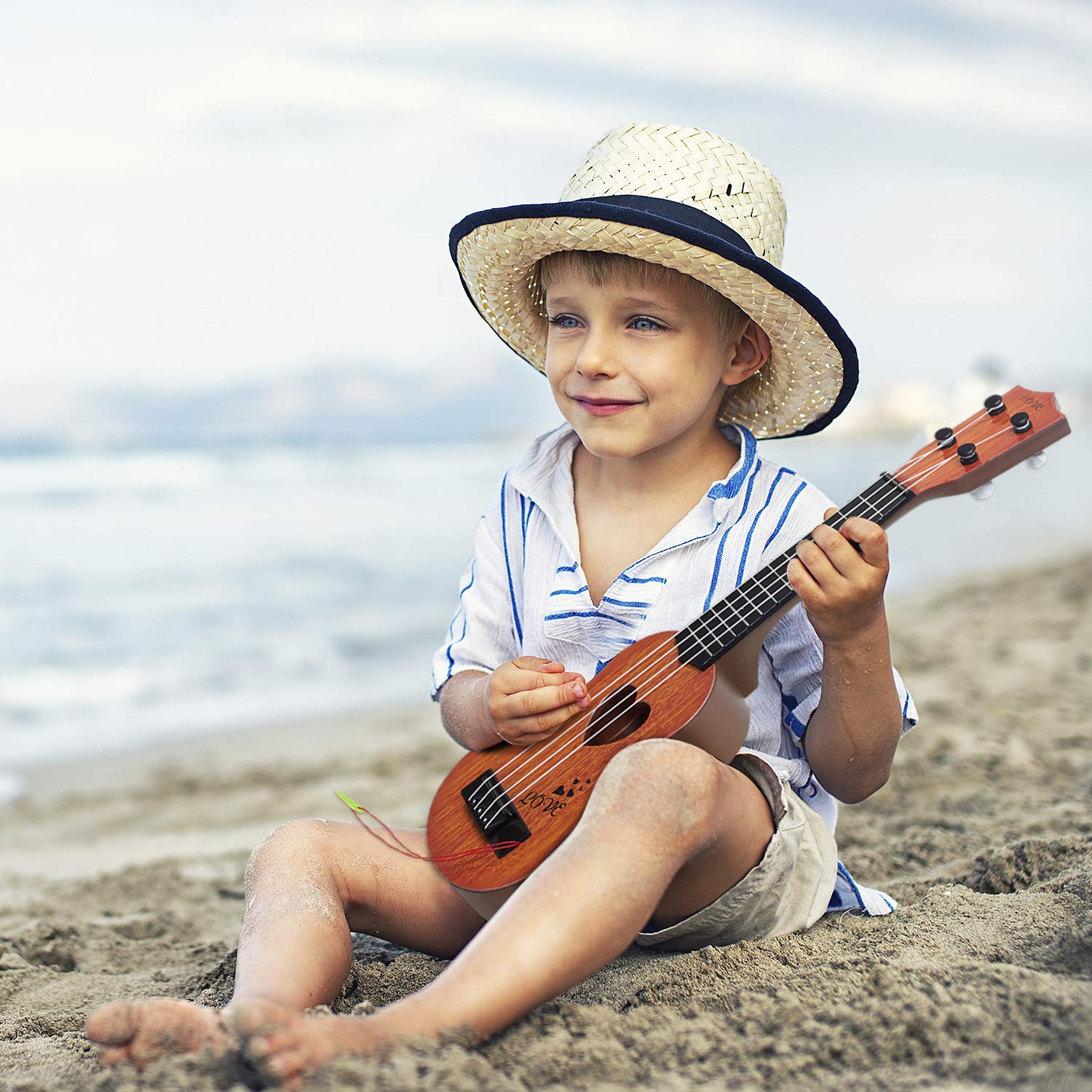 Kids Guitar Musical Toy Ukulele Classical Instrument(Brown), Wooden Play Guitar for Kids Aged 3 4 5 6 7 8 Year Old