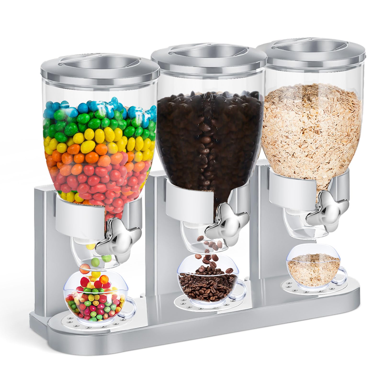 Photo 1 of Umigy 1 Pack Triple Indispensable Dry Food Dispenser 67oz Each Capacity Cereal Container for Storage Preserving Dispensing Kitchen Rice Candy Nuts Dog Food Granola Snack Gumball Countertop (Silver)