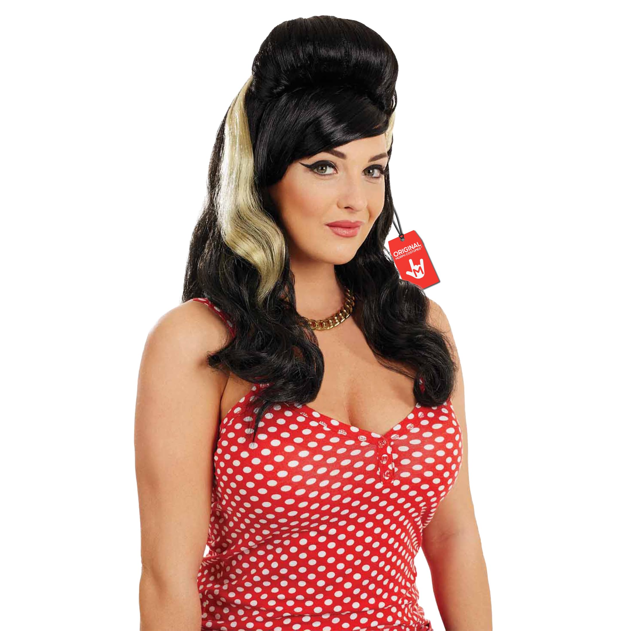Adults Black Beehive Wig Womens Celebrity Pop Music Singer Hair Costume Accessory One Size