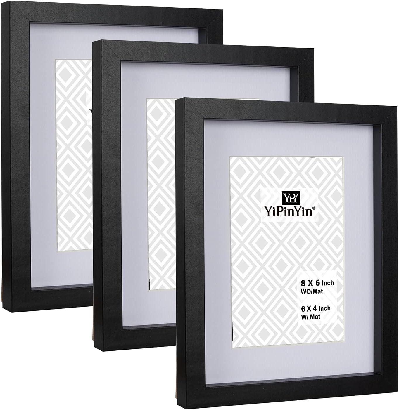 Black 8 x 6 Inch Picture Frame Set of 3 with Mount for 6 x 4''