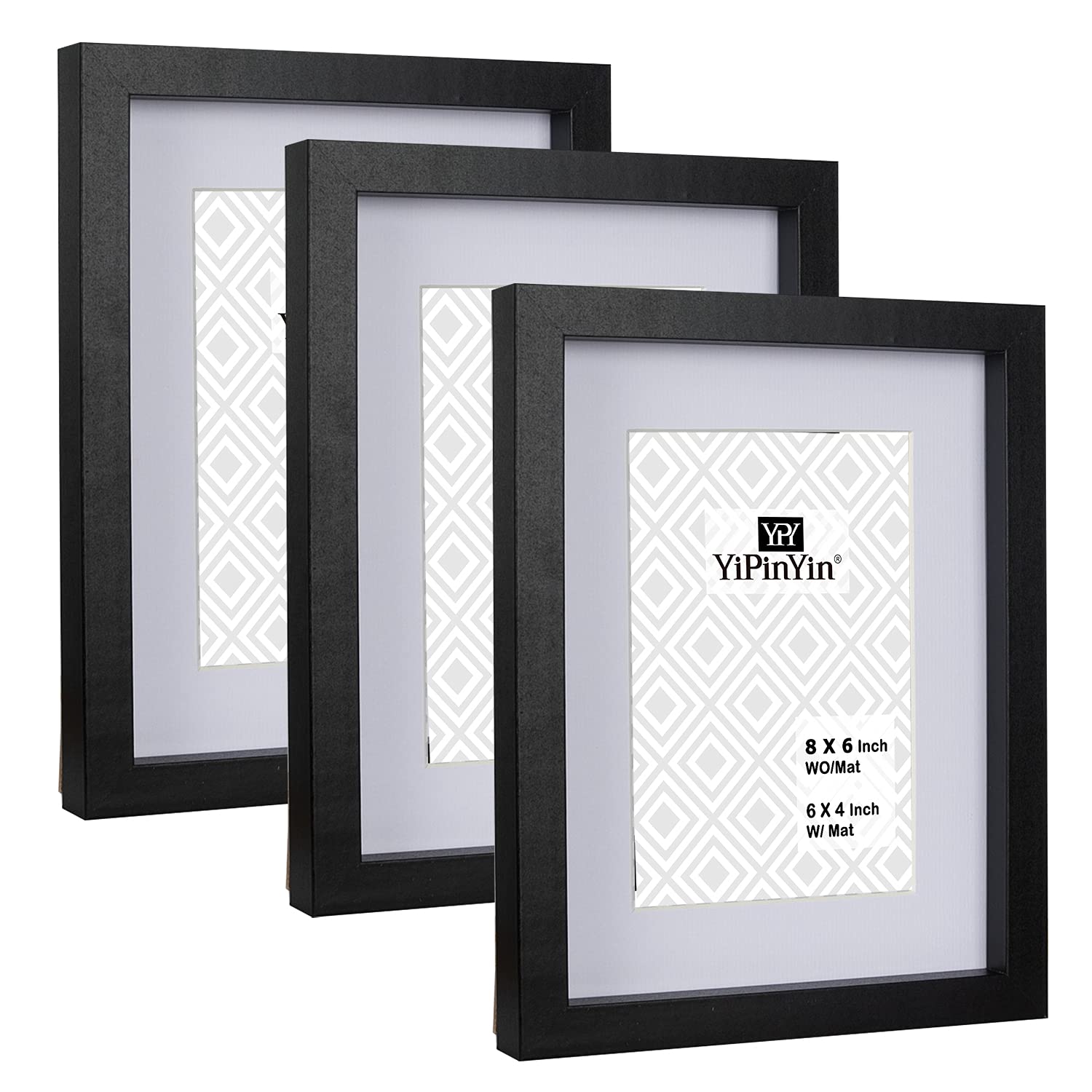 Black 8 x 6 Inch Picture Frame Set of 3 with Mount for 6 x 4'', Boxed Garllery A5 Picture Frame 3 Pack With Perspex Window,Premium Modern 4 x 6'' picture frame for Tabletop or Wallmounted