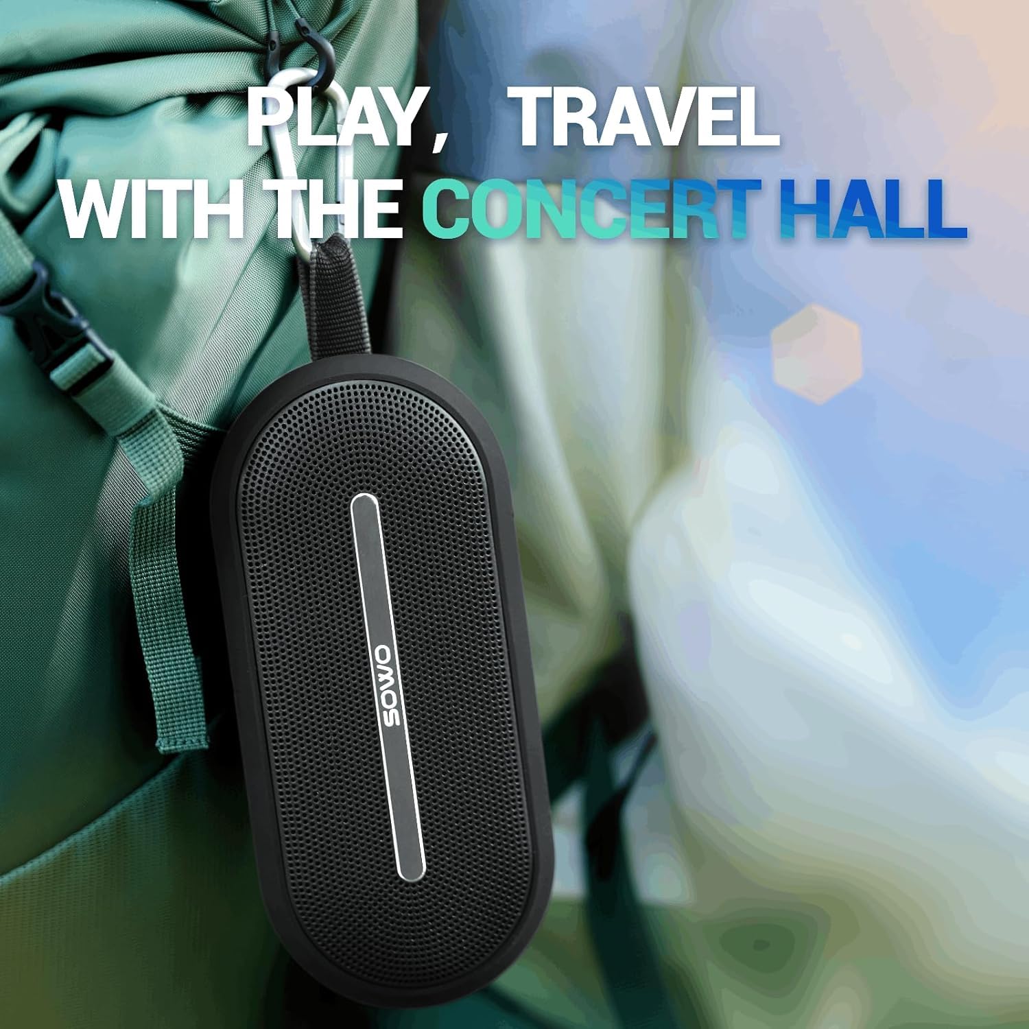 SOWO Portable Wireless Speaker with Bluetooth, Enhanced Immersive Bass, Partyboom Technology, 40W Loud Clear Stereo Sound, IP67 Waterproof, 16H Playtime for Outdoor, Camping and Travel - Deep Black