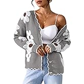 Pink Queen Fuzzy Sweater Cardigan for Women 2025 Fashion Long Sleeve Flower Outerwear Button Down Open Front Cardigan Coat