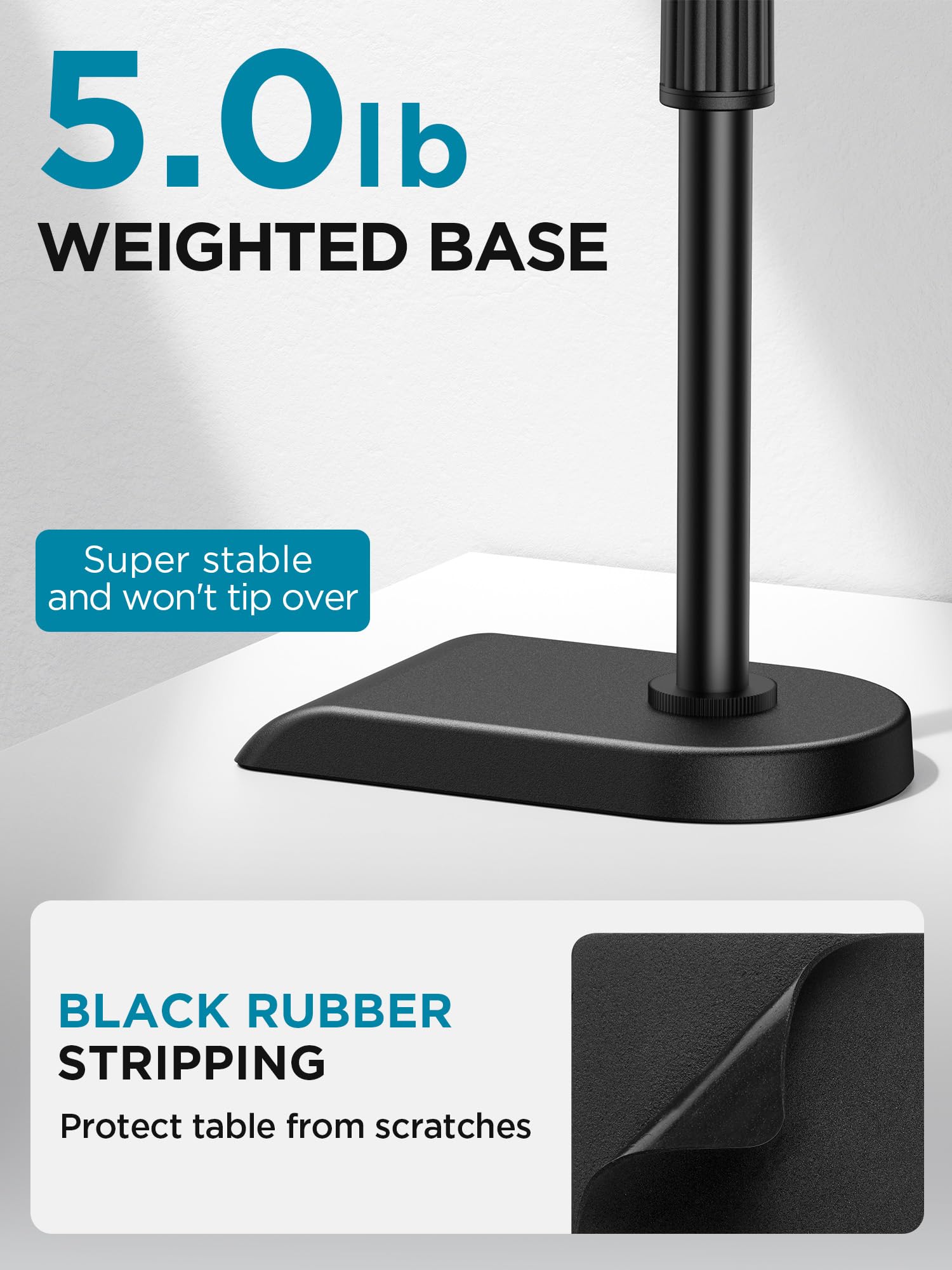 InnoGear Adjustable Desk Microphone Stand, Weighted Base with Soft Grip Twist Clutch, Boom Arm, 3/8/'' and 5/8/'' Threaded Mounts for Blue Yeti and Blue Snowball, Kick Drums, Guitar Amps, Black