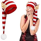 EIGHTSTATES Knitted Elf Hat with Ears, Red and White Christmas Elf Hat with Pom, Long Santa Hats Decorations, for Adults, Christmas Celebrations, Holiday Party, Festive Gatherings