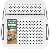 Zuvo Anti-Slip Food Serving Tray Set of 2 White BPA-Free Plastic Trays