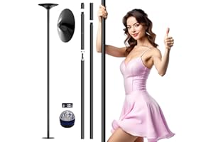 PYY Dance Pole for Home - Adjustable & Portable Dancing Pole for Gym Studio Pub, Chrome Finish, Spinning & Static Modes, No Drilling Required, Remote LED Lights, Fits 88"-108" Ceilings, 45mm, Black