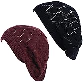 BYOS Chic Soft Knit Airy Cutout Lightweight Slouchy Crochet Beret Beanie Hat