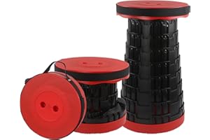newlng Collapsible Stool Portable Retractable Folding Stool Max Load 460lbs Telescoping Stool Lightweigh Adjustable Sturdy for Fishing Camping Hiking BBQ Travel Gardening Outdoor Activity(Black+Red)