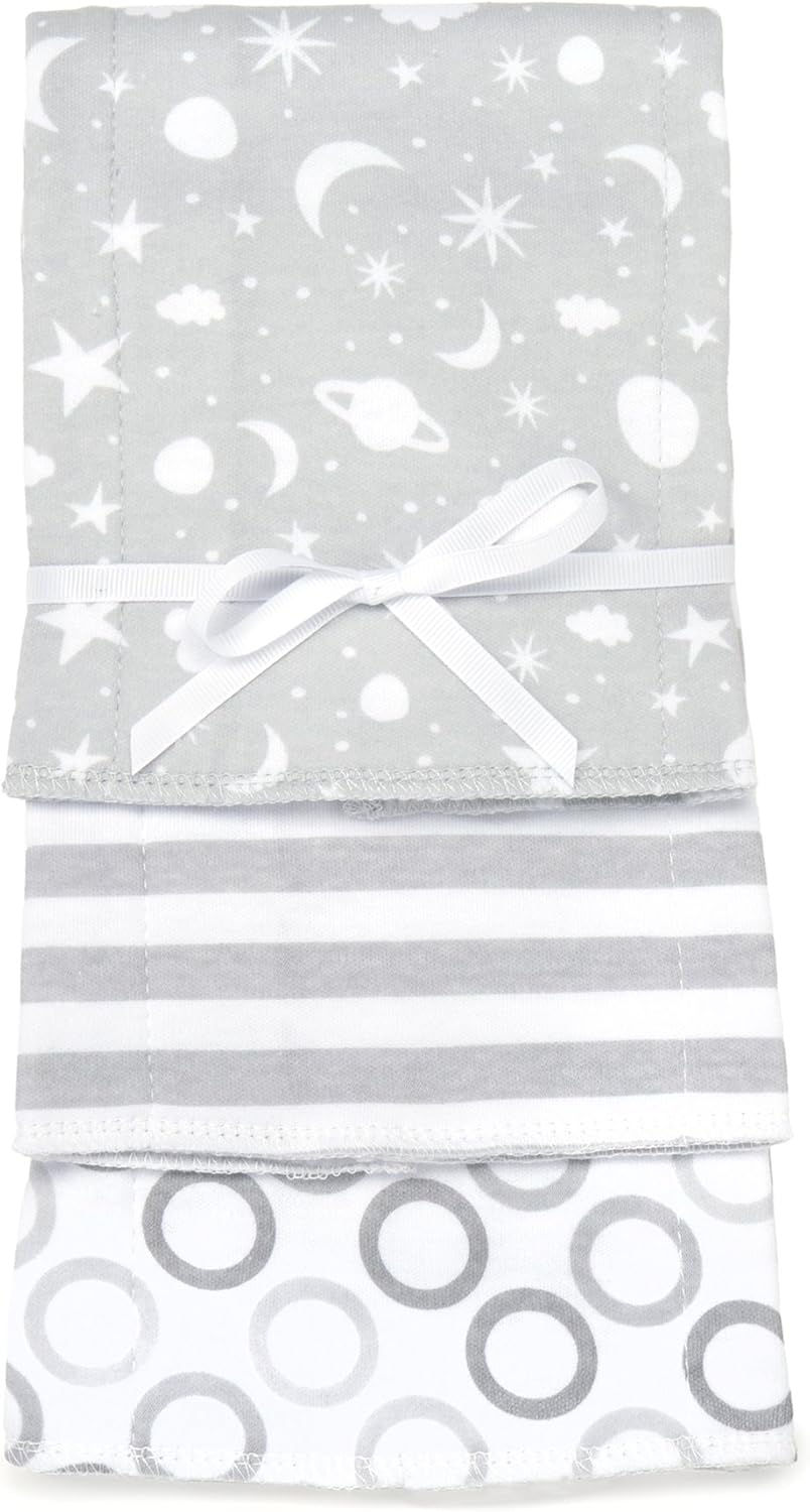 Spasilk Baby Infant 3 Pack 100% Cotton Burp Cloths, Grey Celestial, One Size: Clothing