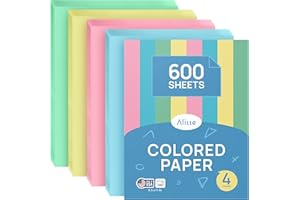 Alitte Colored Paper 8.5 x 11 - Copy Paper, 600-Pack Letter Size for Printer, Arts & Crafts, DIY Projects - Pink, Green, Blue, Yellow - School & Office Supplies - 150 Sheets Per Color