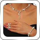 SAWINDA Rhinestone Jewelry Set Crystal Pearl Necklace Bracelet Earrings Set Sparkly Necklace Dangle Earrings Wedding Prom Formal Costume Jewelry Sets for Women