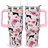 sxmluedn Boston Terrier Gifts for Women Cute Dog Tumbler Coffee Cup for Women Boston Terrier Travel Mug 40 Oz Stainless Steel Insulated Water Bottle With Lid and Straw