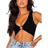 Women's Sexy Sleeveless Crop Top Camisole Deep V Neck Tank Top
