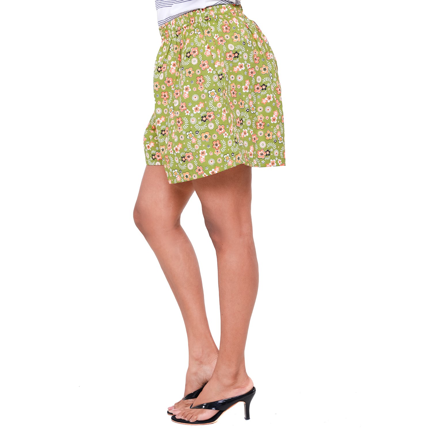 twist women's green printed night wear shorts with contrast & free shipping