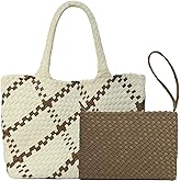 JINMANXUE Woven Tote Bag for Women, Hand Woven Shoulder Bags with Small Handmade Purse, Large Braided Top Handle Handbag