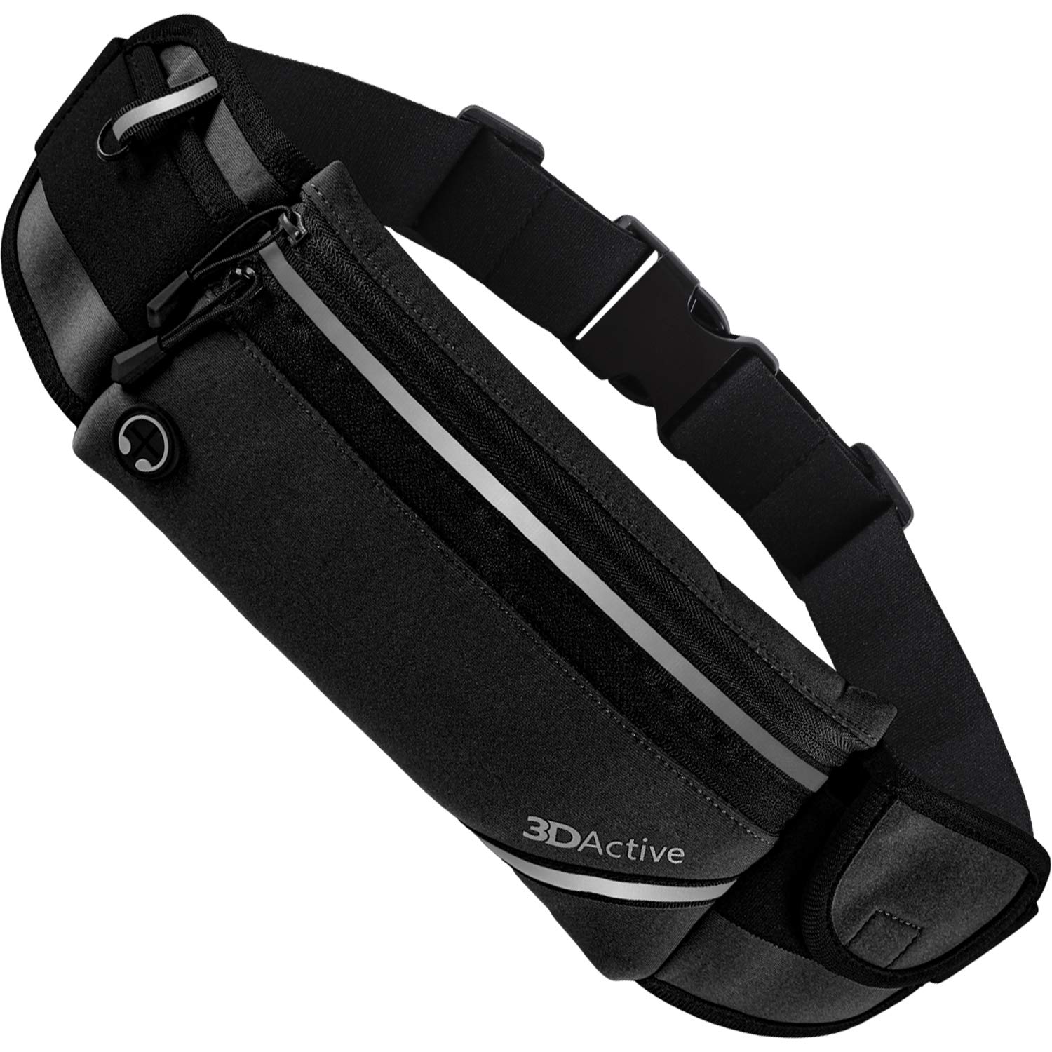 3DActive Running Belt Plus Waist Pack, Water Resistant Runners Belt, Workout Fanny Pack, Lightweight, All-in-One Reflective Running Pouch for Exercise, iPhone, Android & Accessories - Black