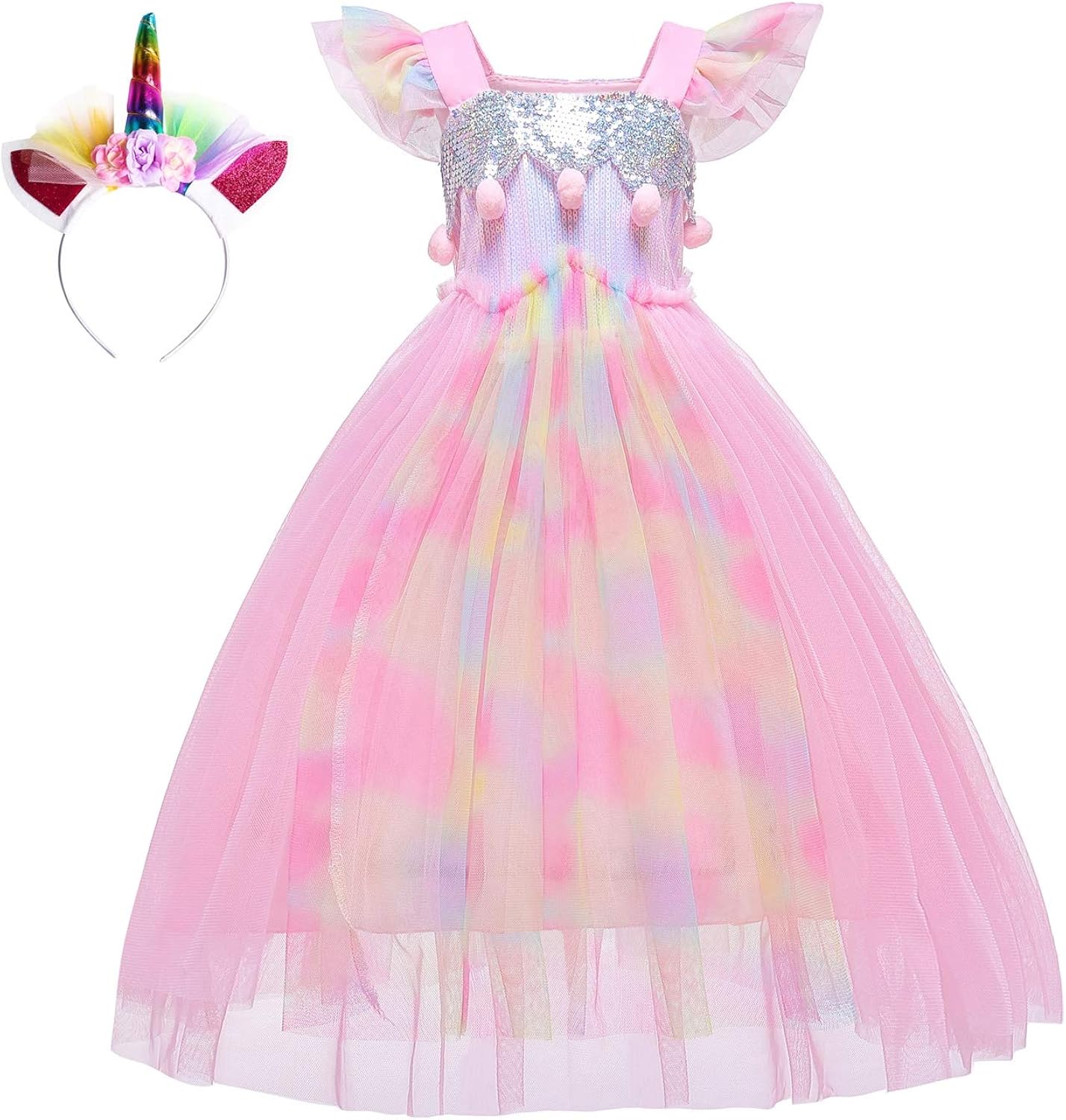 Harry Bear Vestito Unicorno Per Bambine - Maglia Rosa E Gonna Blu Mélange, Maniche Corte, Con Fiocco, Qualità Premium