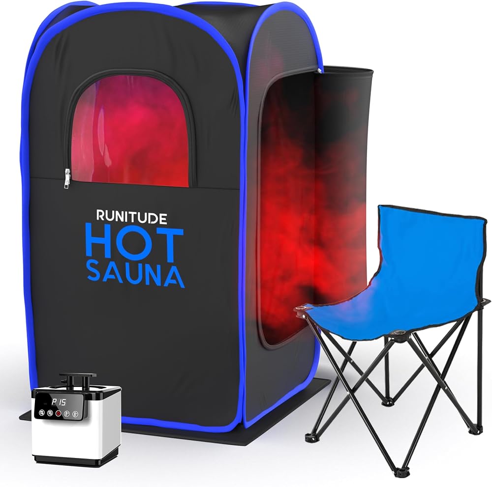 Runitude Portable Sauna Pop-Up Tent 1000W Steam Generator Chair Floor Mats