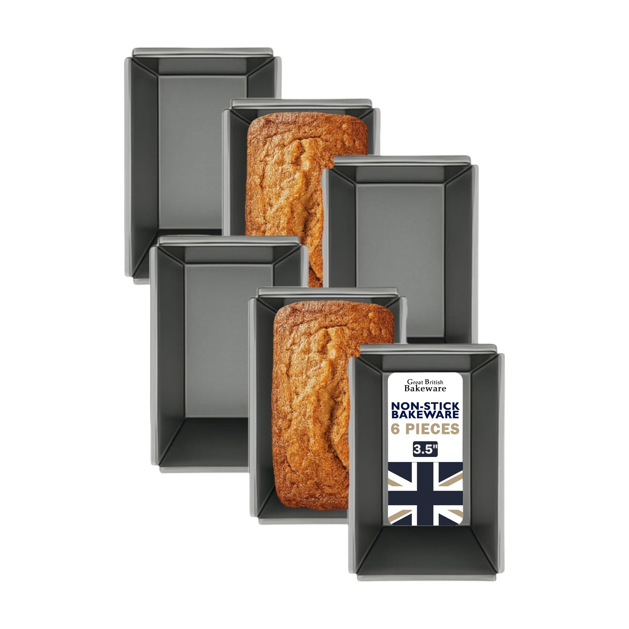 Samuel Groves Great British Bakeware 6 Pack 9cm Mini Superior Double Coated Non-Stick Rectangular Loaf Tin, Mini Cake, Bread, Baking, Oven Safe, Fixed Base, PFOA & BPA Free Cookware, Made in England
