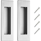 Brushed Nickel Pocket Door Handles Sliding Door Handles, 5.9 Inch, 2 Pack | Rectangular Recessed Pulls, Flush Finger Grip, For Sliding Closet Doors, Barn Doors, Cabinets, Home Hardware Updates