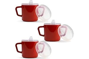 Providence Spillproof Compact 8oz Adult Sippy Cup with 2 Handles - Sip Cups for Adults for Limited Mobility - Handicapped Accessories - Handicap Cups for Elderly Care - Made in the USA - Red - 3
