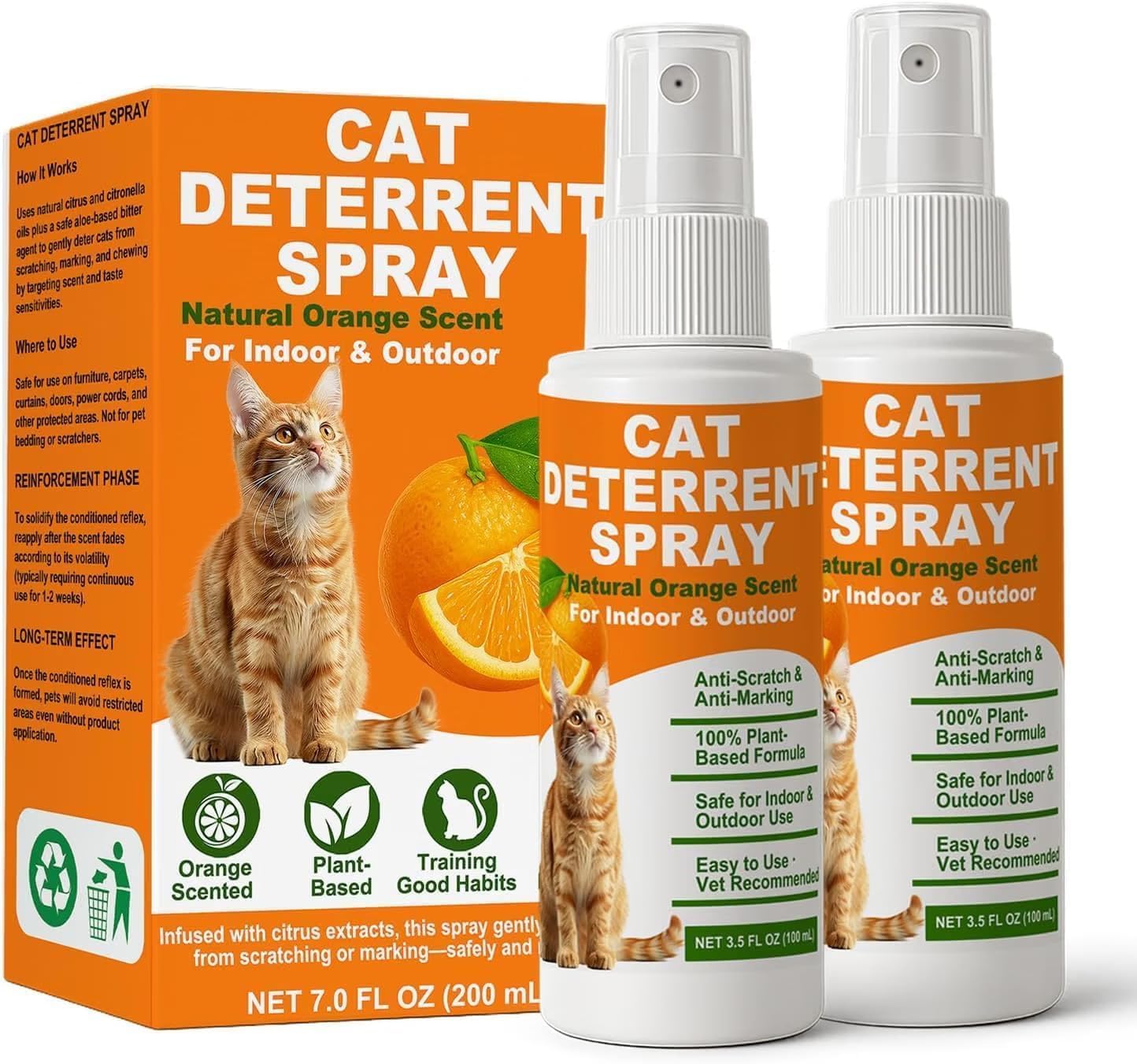 Cat Deterrent Spray 2 Pack, Natural Non-Toxic Plant Based Anti-Scratch & Anti-Marking Spray for Cats & Kittens, Orange Scent