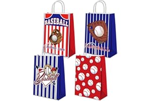 BQC 16 PCS Baseball Gift Bags With Handles for Party Decorations - Goodie Treat Snack Candy Favor Bags for Kids Boys Girls