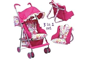 Adora 3-in-1 Baby Doll Stroller Premium Quality Doll Accessories Convertible to Baby Doll Car Seat or Back Pack Carrier Birthday Gift for Ages 3+