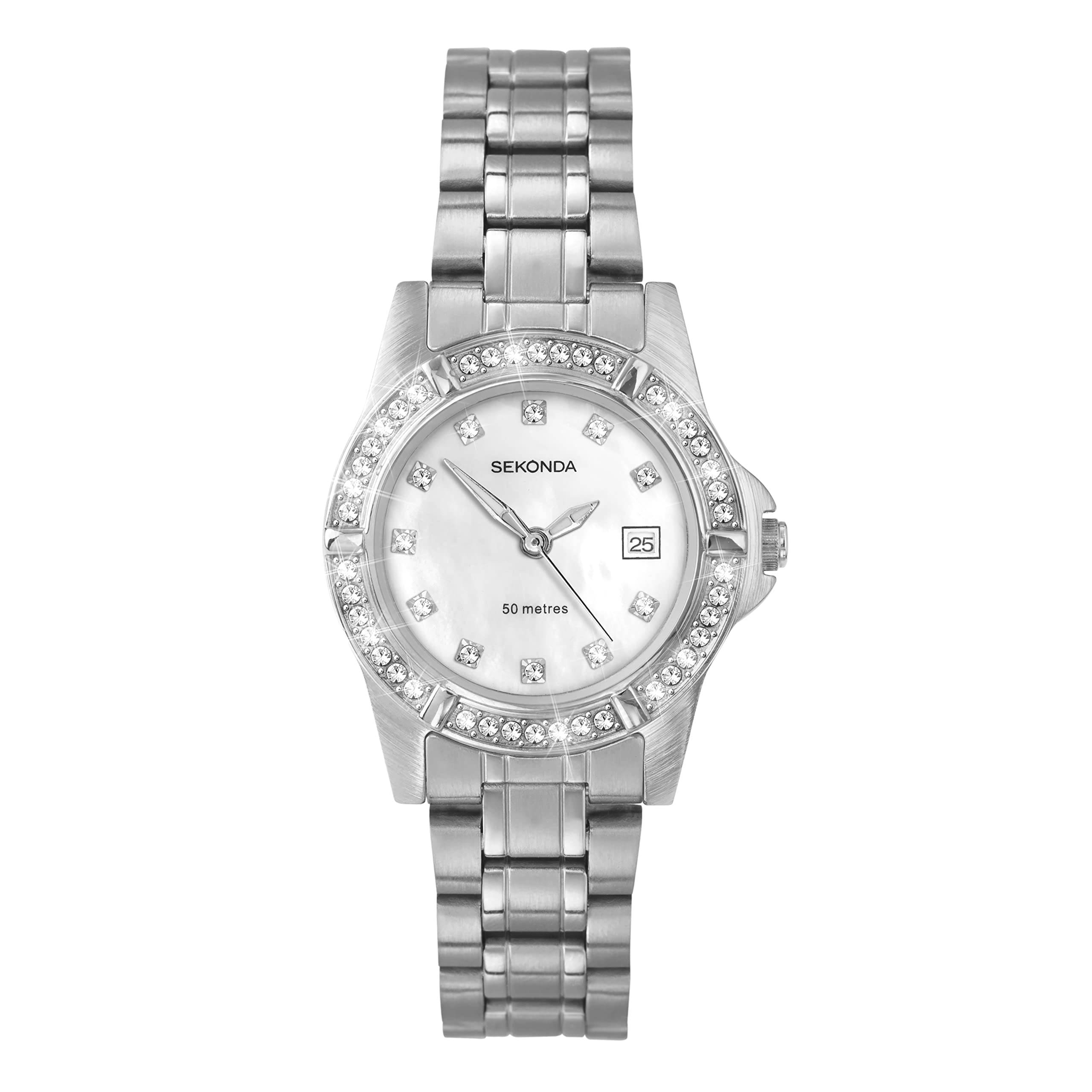 Sekonda Sienna Womens Watch – 28mm Ladies Watch with Stone Set Bezel, Date Window and Stainless Steel Bracelet – 50m Water Resistant – 2 Year Warranty