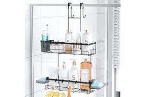 Aitatty Over the Door Shower Caddy Hanging: Black Rustproof Shower Organizer over the Door - No Drilling Bathroom Rack for Inside