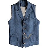 AeoTeokey Men's Tweed Suit Vest Western Herringbone Wool Casual Waistcoat for Groomsman