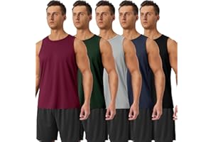 BOOJO 5 Pack Men's Gym Tank Tops - Workout Quick Dry Sleeveless T-Shirts Muscle Shirts for Athletic Bodybuilding Training