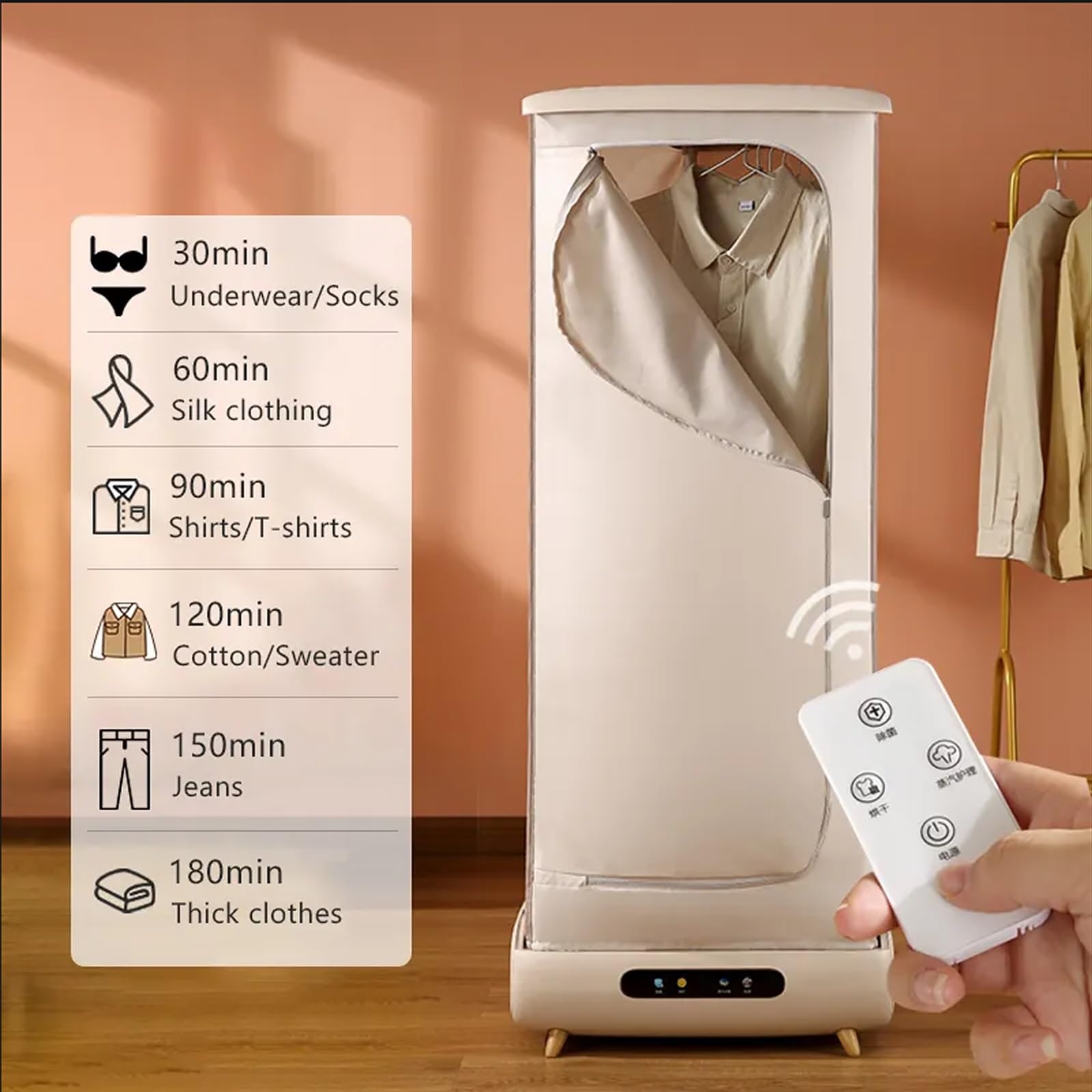 Smart Wireless Steam Iron, 360° Fully Automatic Vertical Clothes Dryer, Collapsible Hanging Garment Steamer 900W With Remote Control and Timer For Home Laundry Dorms