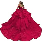 Zhangyo Off Shoulder Quinceanera Dresses Luxury Tiered Tulle Sweet 15 16 Dresses with Bow Sparkly Lace Beaded Ball Gown