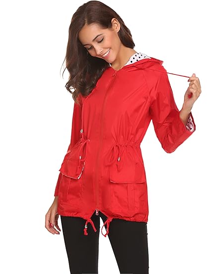 Beyove Damen Regenjacke Regenmantel Windjacke mit Kapuze Tasche Funktionsjacke Regenparka Wasserdicht Atmungsaktiv