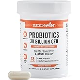 NatureWise Max Probiotics for Women & Men - 30 Billion CFU 18 Strains + Organic Prebiotics - For Gut & Digestive Health - Vegetarian, Delayed-Release Capsules, Gluten Free - 30 Capsules[30-Day Supply]