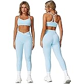 ABOCIW Workout Sets for Women 2 Piece Color Block Strappy Sports Bra High Waist Shorts Gym Yoga Pilates Outfits