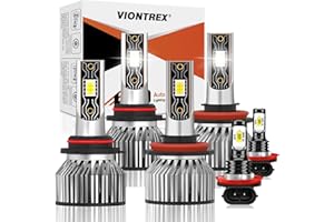 VIONTREX Compatible for Ford F250 F350 F450 F550 XL XLT Super Duty (2023 2024 2025) Light Bulbs,9005/HB3 High H9/H8 Low Beam H11 Fog Lights 600% Bright 6000K White Bulb Combo Kit,Plug-N-Play,6-Pack