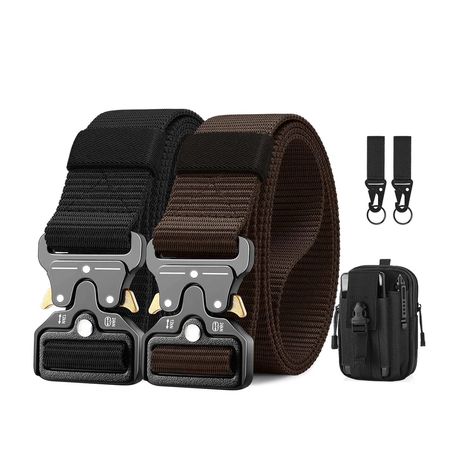 BESTKEE Men Tactical Belt 1.5 Inch Heavy Duty Belt, Nylon Military Belt with Quick-Release Metal Buckle, Gift with Tactical Molle Pouch and Hook