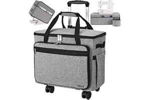 FINESUN Sewing Machine Case with Wheels, Detachable Rolling Sewing Machine Carrying Case on Wheels, Rolling Trolley Tote with Multi Storage Pockets for Most Standard Sewing Machine and Accessories