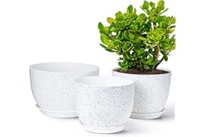Gardrium Plant Flower Pots 12/10/9 inch Set of 3, Plastic Planters with Drainage Hole for Indoor Outdoor Garden, Speckled White