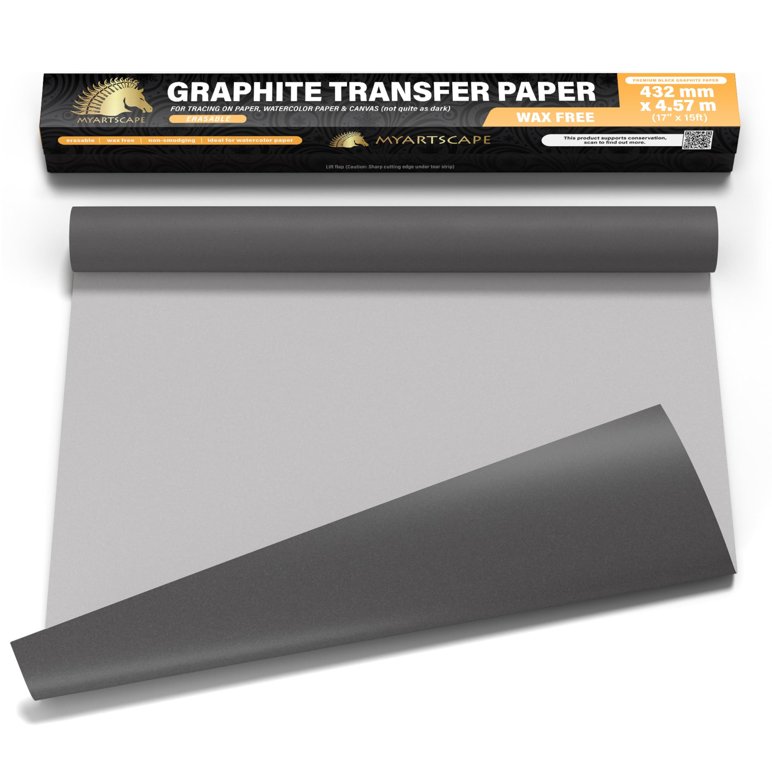 MyArtscape Graphite Transfer Paper Roll, Wax-Free, 17" x 15ft Transfer Paper Roll, Graphite Paper, Precise Carbon Paper Ideal as tracing Paper for Drawing